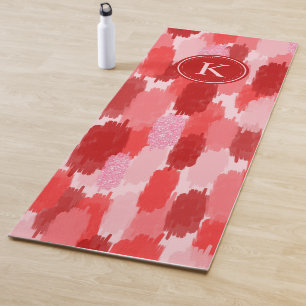 Red Pink Abstract Brushstrokes Pattern Monogram Yoga Mat