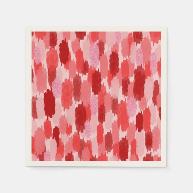 Red Pink Abstract Brushstrokes Pattern Napkin (Front)
