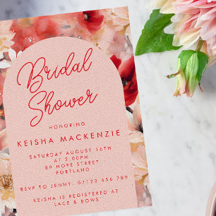 Red & Pink Abstract Floral Arch Bridal Shower Invitation