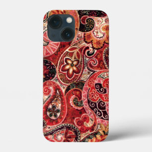 Red, Pink and Black Vintage Paisley Floral iPhone 13 Mini Case