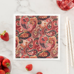 Red, Pink and Black Vintage Paisley Floral Napkin