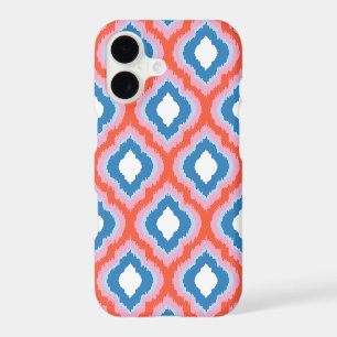 Red Pink and Blue Colourful Ogee Ikat Pattern