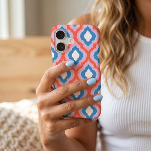 Red Pink and Blue Colourful Ogee Ikat Pattern