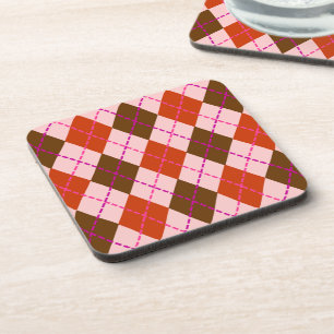 Red Pink and Brown Argyle Pattern Coaster