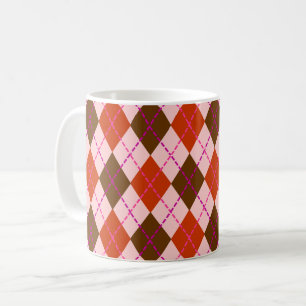 Red Pink and Brown Argyle Pattern Coffee Mug