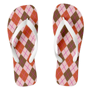 Red Pink and Brown Argyle Pattern Jandals
