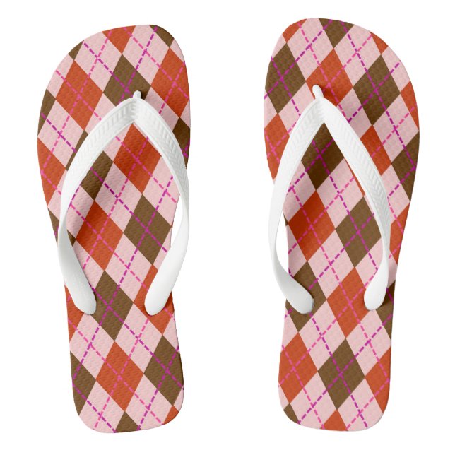 Red Pink and Brown Argyle Pattern Jandals (Footbed)