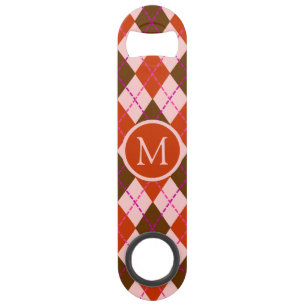Red Pink and Brown Argyle Pattern Monogram