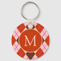 Red Pink and Brown Argyle Pattern Monogram