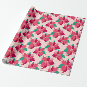 Red, Pink and Green poinsettia Christmas Wrapping Paper