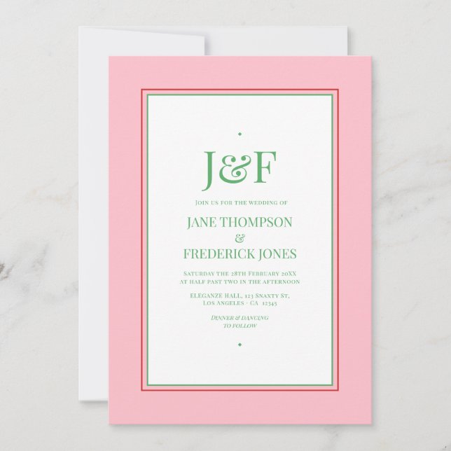 Red, Pink and Green Wedding Invitation (Front)