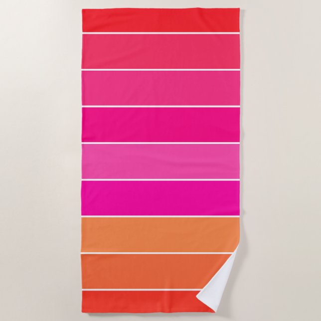 Red, Pink and Orange Stripes Beach Towel (Front)