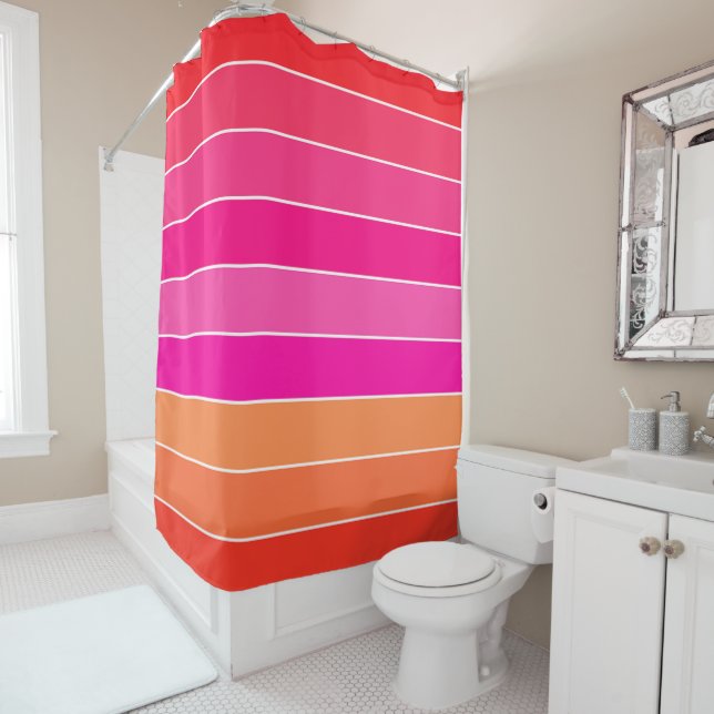 Red, Pink and Orange Stripes Shower Curtain (In Situ)