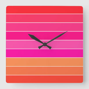 Red, Pink and Orange Stripes Square Wall Clock
