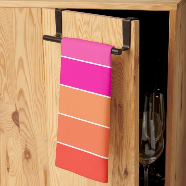 Red, Pink and Orange Stripes Tea Towel (Thirds Fold)