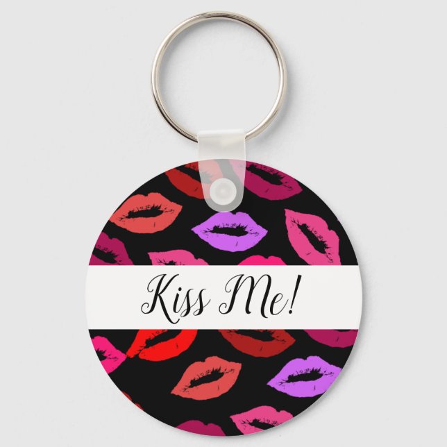 Red, Pink, and Purple Pucker Lip Pattern Key Ring (Front)