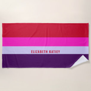 Red, Pink and Purple Stripes Pattern  Beach Towel