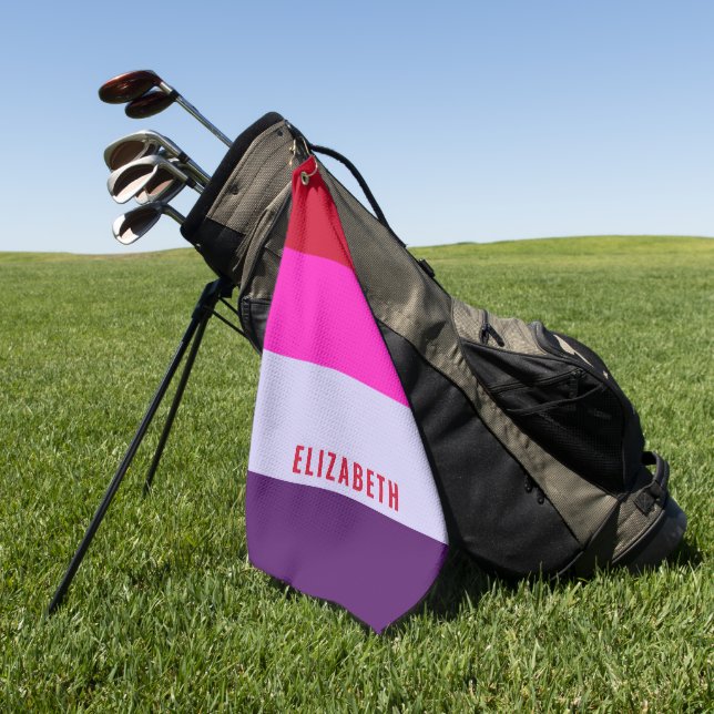 Red, Pink and Purple Stripes Pattern  Golf Towel (Green)