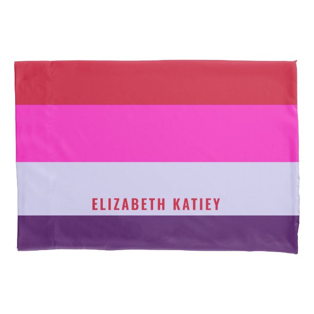 Red, Pink and Purple Stripes Pattern  Pillowcase (Front)