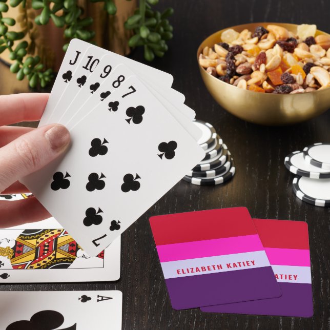 Red, Pink and Purple Stripes Pattern  Playing Cards (In Situ)