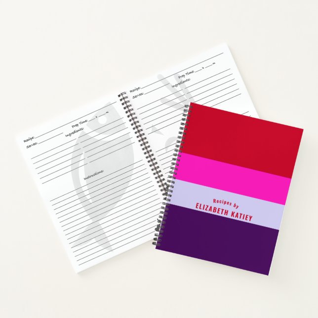 Red, Pink and Purple Stripes Pattern Recipes Notebook (Inside)