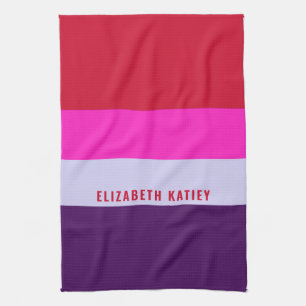 Red, Pink and Purple Stripes Pattern Tea Towel