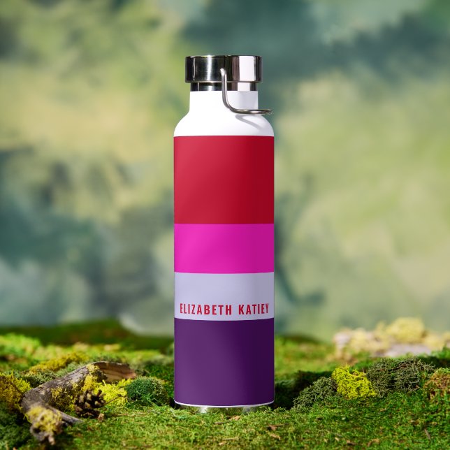 Red, Pink and Purple Stripes Pattern  Water Bottle (Outdoor)
