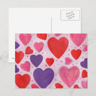 Red Pink and Purple Valentines Day Hearts Design Holiday Postcard