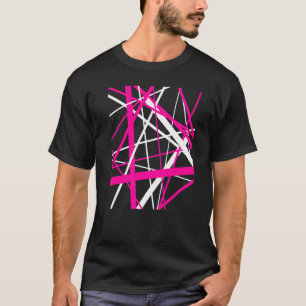 Red Pink and White Geometric Strips Cut Out Patter T-Shirt