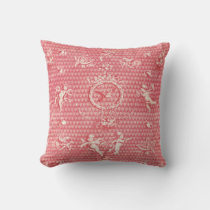 Red Pink Antique Cupid Angels and Hearts Cushion
