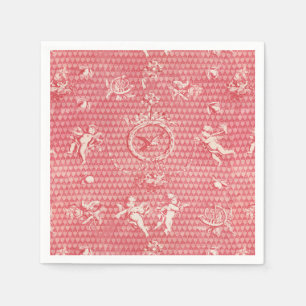 Red Pink Antique Cupid Angels and Hearts Napkin
