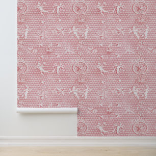 Red Pink Antique Cupid Angels and Hearts Wallpaper