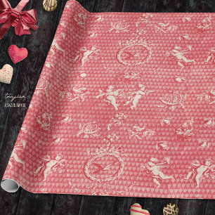 Red Pink Antique Cupid Angels and Hearts Wrapping Paper