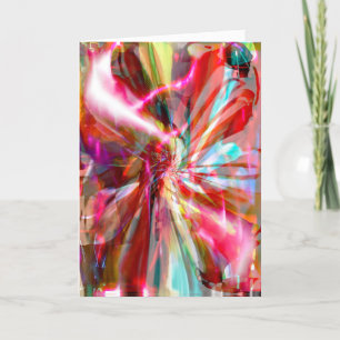 Red Pink Aqua Yellow White Abstract Ribbon Flower Card