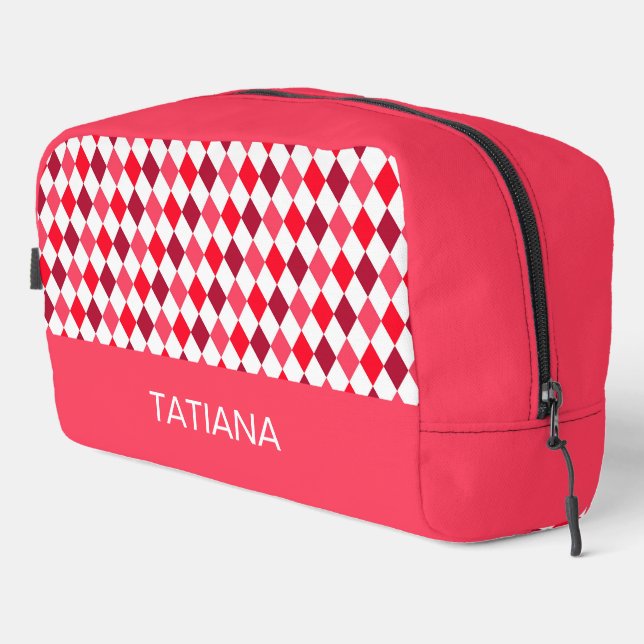 Red & Pink Argyle Diamond Pattern Dopp Kit (Right Corner)
