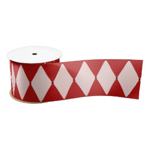 Red & Pink Argyle Festive Modern Christmas Satin Ribbon
