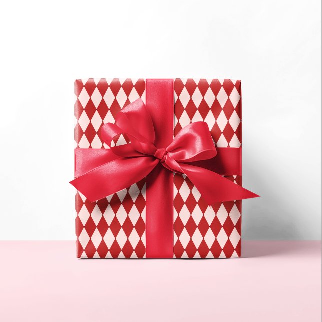 Red & Pink Argyle Festive Modern Christmas Wrapping Paper (Creator Uploaded)