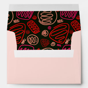 Red Pink Beige Black One Line Artistic Pattern  En Envelope