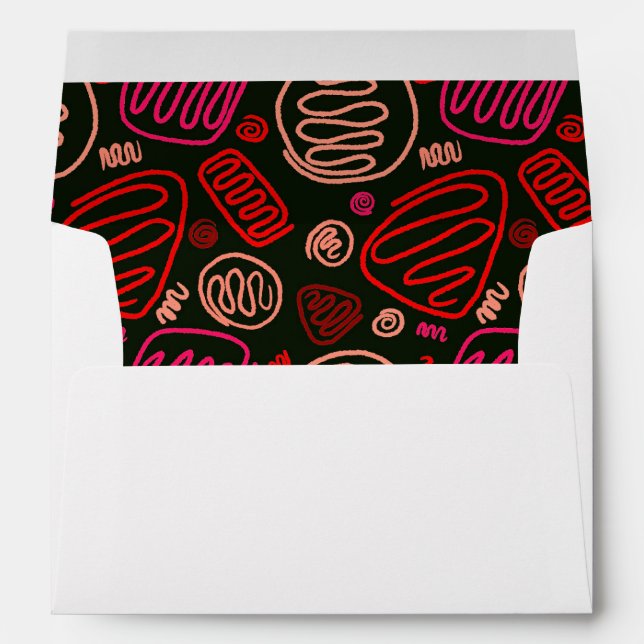 Red Pink Beige Black One Line Artistic Pattern Envelope (Back (Bottom))