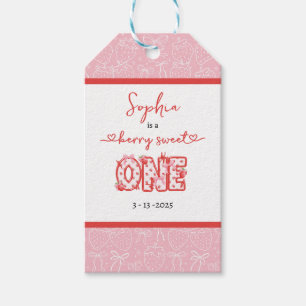 Red & Pink Berry Sweet One Girl 1st Birthday Gift Tags