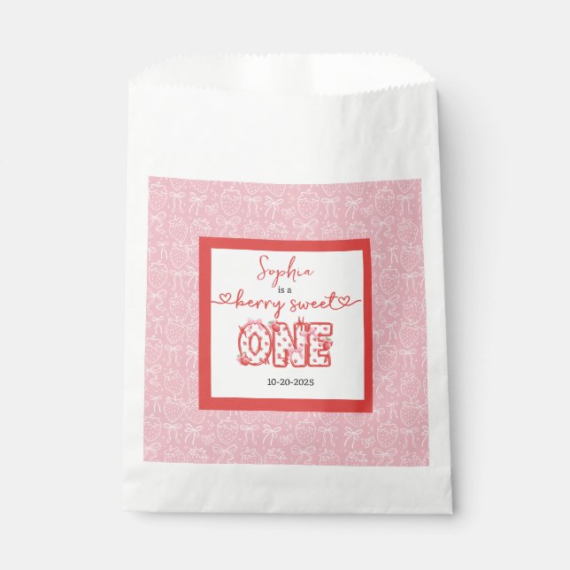 Red & Pink Berry Sweet One Girl 1st Birthday Party Favour Bags (Front)