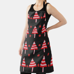 RED PINK BLACK CHRISTMAS TREES APRON