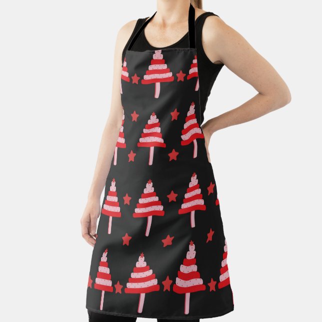 RED PINK BLACK CHRISTMAS TREES APRON (Insitu)