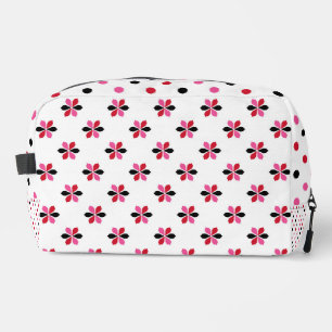 RED PINK BLACK FLORAL PATTERN AND POLKA DOTS DOPP KIT