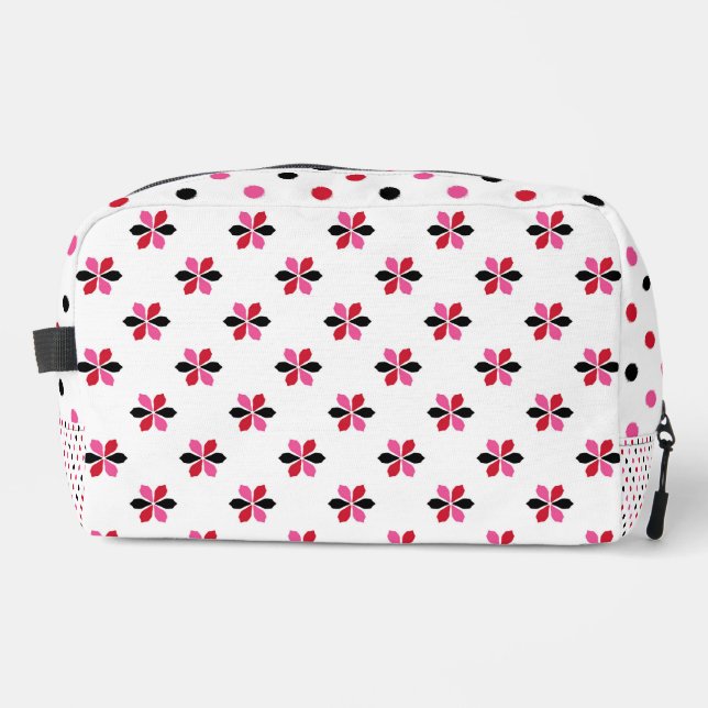 RED PINK BLACK FLORAL PATTERN AND POLKA DOTS DOPP KIT (Front)