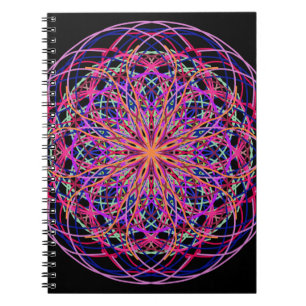 Red Pink Black Kaleidoscope Mandala Art Spiral Notebook