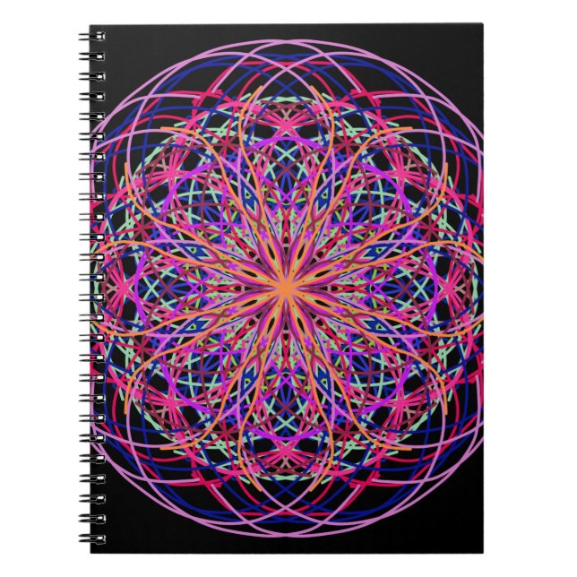 Red Pink Black Kaleidoscope Mandala Art Spiral Notebook (Front)