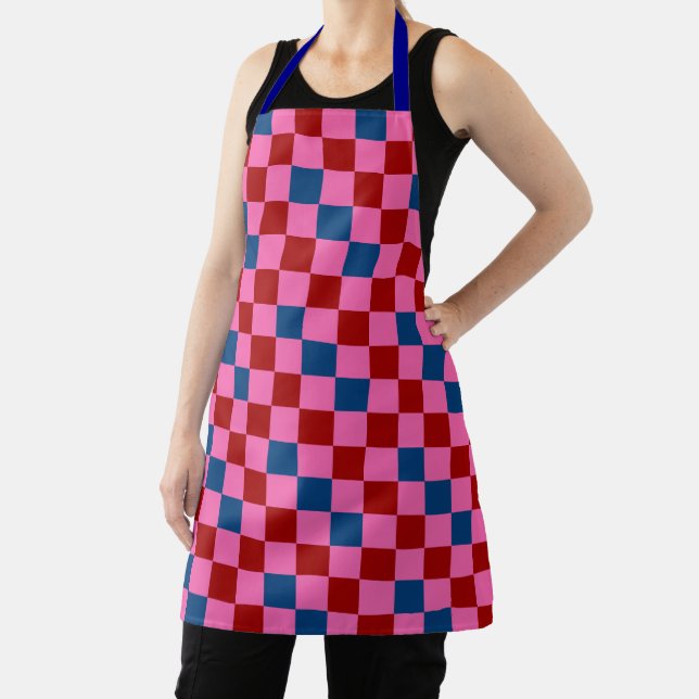 Red Pink Blue Chequered Pattern Design  Apron (Insitu)
