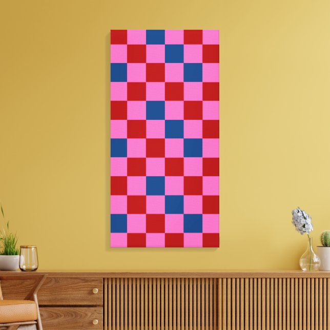 Red Pink Blue Chequered Pattern Design  Canvas Print (Insitu(LivingRoom))