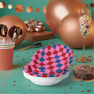 Red Pink Blue Chequered Pattern Design Paper Plate